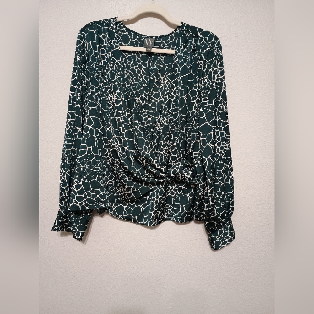 Worthington Green and White Blouse
